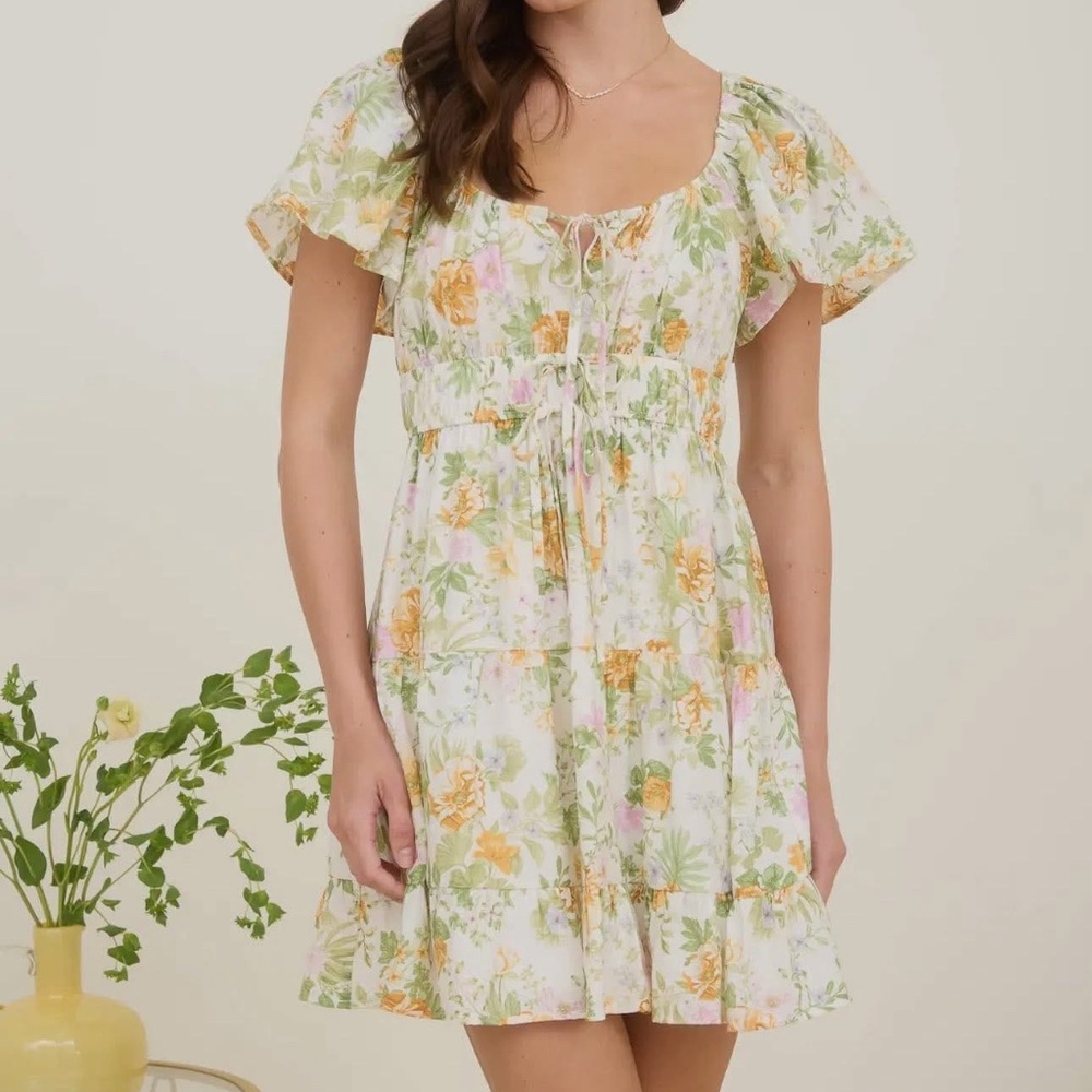 Blu Pepper Floral Scoop Neck Mini Dress (Ivory)